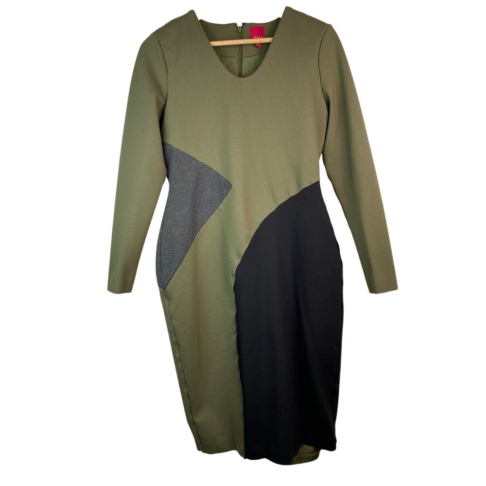 G.I.L.I. Women's 10 Olive Green Black Gray Bodycon Midi Dress‎ *